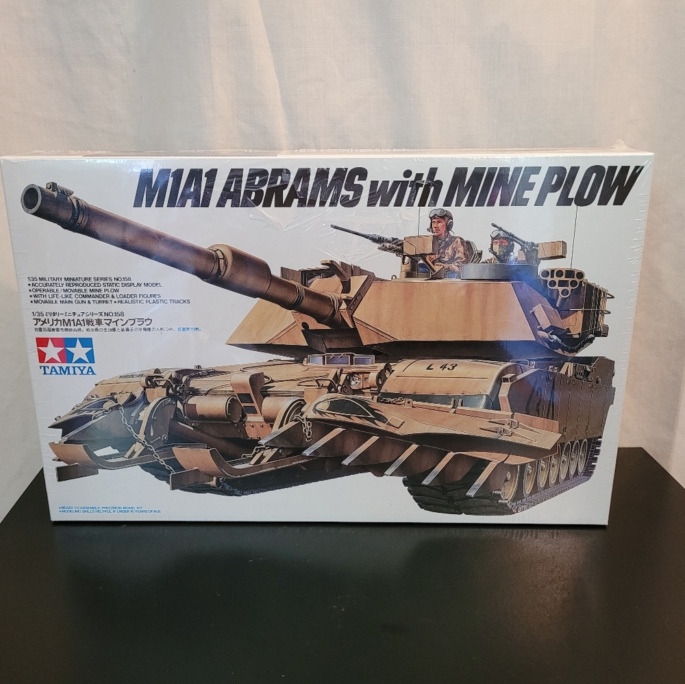 Tamiya 1/35th Scale M1A1 Abrams Tank with Mine Plow 35158 Model Kit